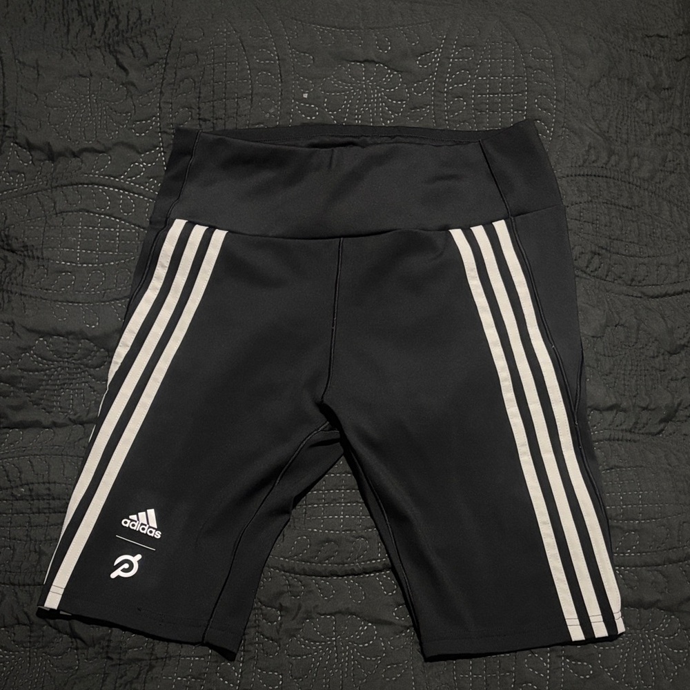 Adidas X Peloton Black Bike Shorts with White Stripes